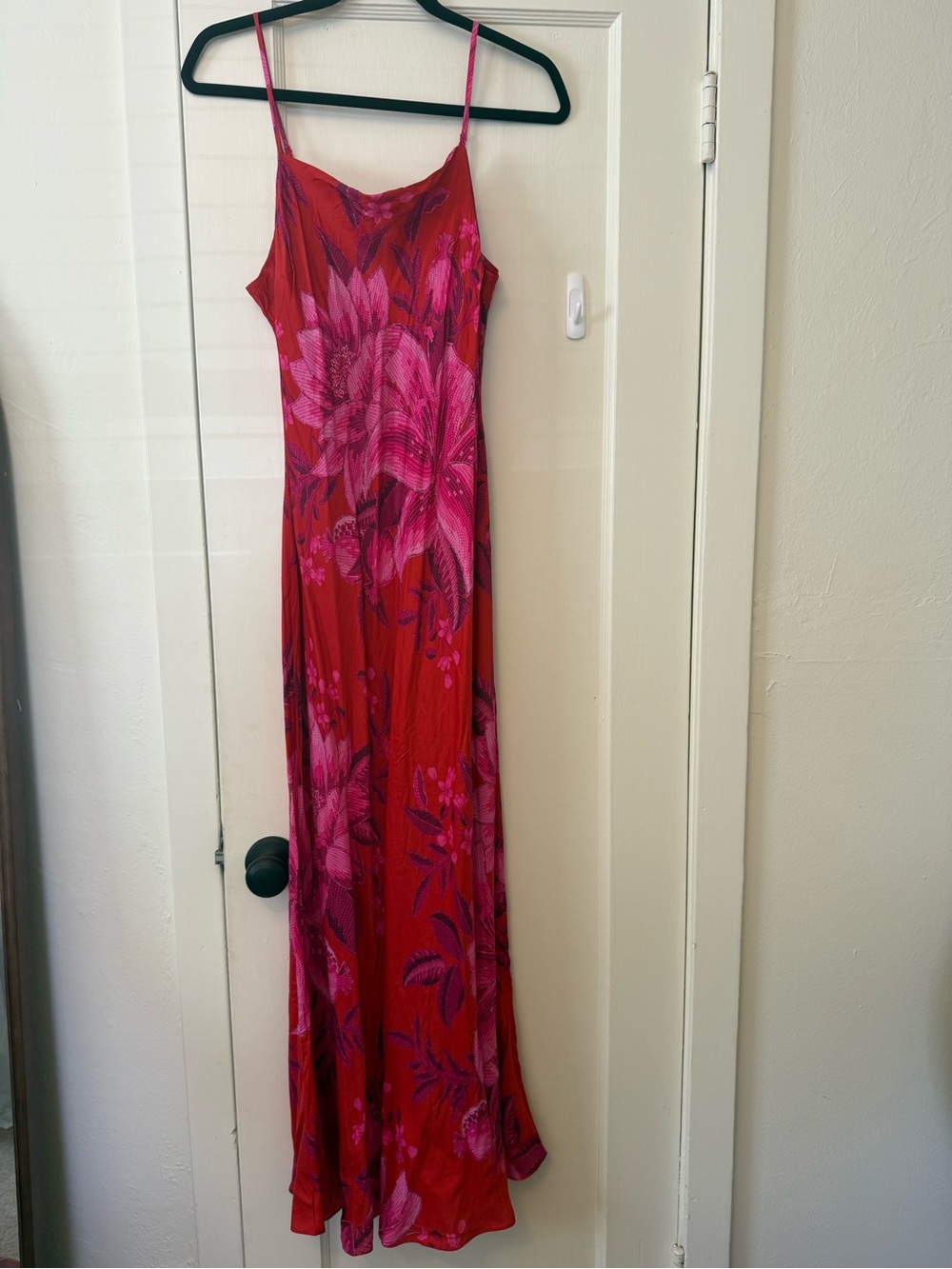 FARM Rio Red Maxi Slip Dress with Pink Floral Print